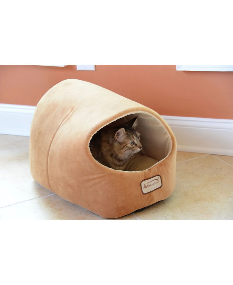Armarkat Cat Bed Cave Shape, Brown/Ivory, C11CZS/Mh - Luxurious Velvet Covering, 100% Poly Fill Filling, Machine Washable, 6 Months Warranty