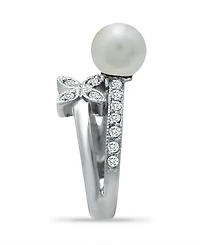 Imitation Pearl Cubic Zirconia Butterfly Ring Silver Plate