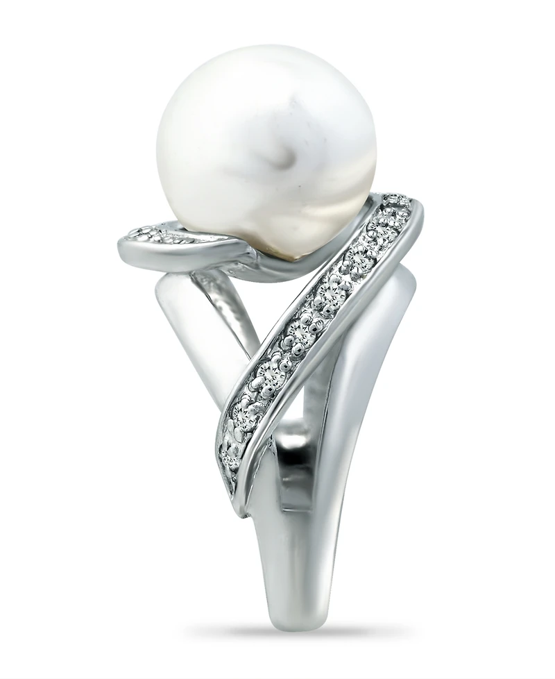 Imitation Pearl and Pave Cubic Zirconia Swirl Wrap Ring Silver Plate