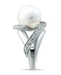 Imitation Pearl and Pave Cubic Zirconia Swirl Wrap Ring Silver Plate