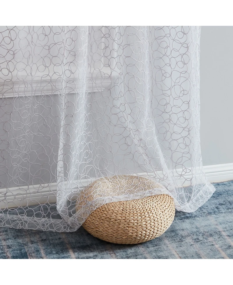 Hlc.me Audrey Embroidered Premium Soft Decorative Sheer Voile Light Filtering Grommet Window Treatment Curtain Drapery Panels for Bedroom & Living Roo