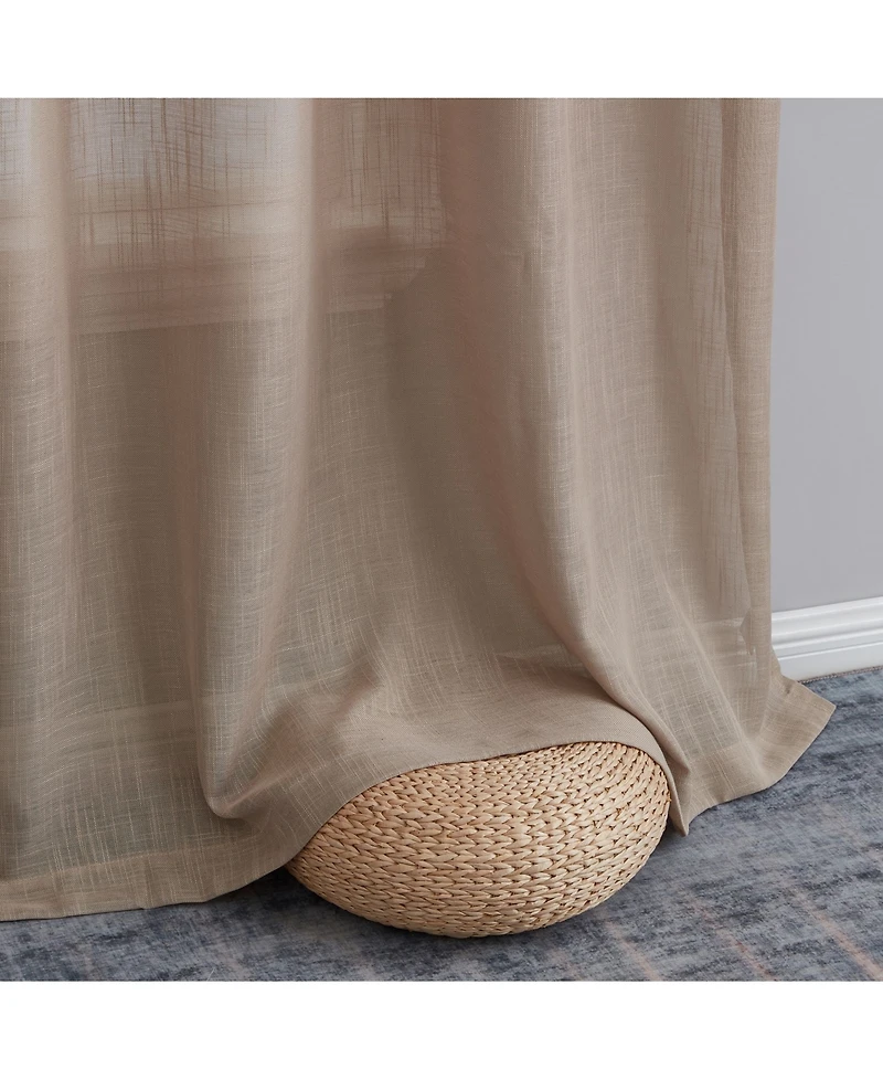 Hlc.me Abbey Faux Linen Textured Semi Sheer Privacy Sun Light Filtering Transparent Window Grommet Long Thick Curtains Drapery Panels for Bedroom & Li