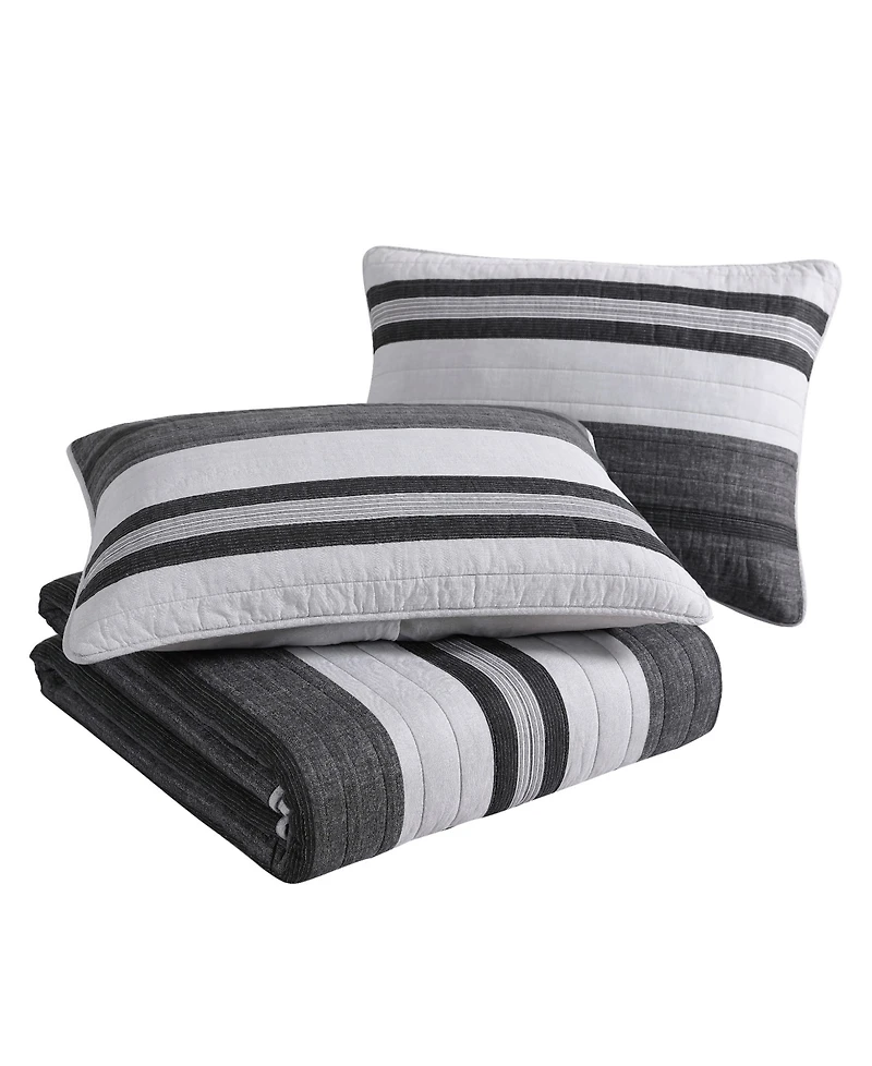 Nautica Ardmoore Grey Cotton Reversible 3-Piece Quilt Set, Full/Queen