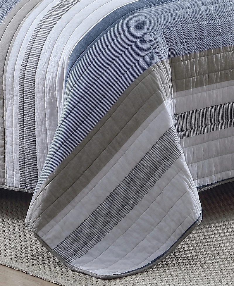 Nautica Galewood Beige Cotton Reversible 3-Piece Quilt Set