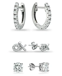 Giani Bernini 3-Pc. Set Cubic Zirconia Hoop & Stud Earrings in Sterling Silver, Created for Macy's
