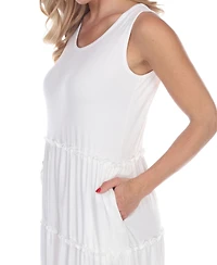 White Mark Women's Scoop Neck Tiered Midi Dress