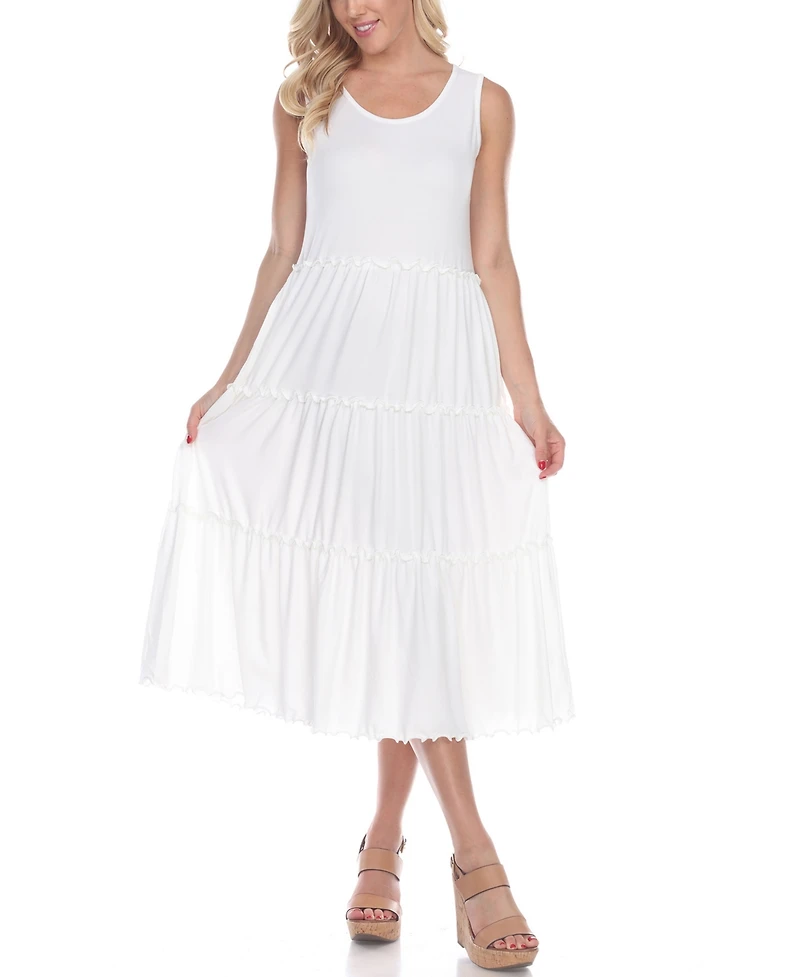 White Mark Women's Scoop Neck Tiered Midi Dress