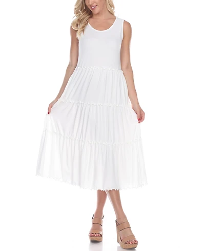 White Mark Women's Scoop Neck Tiered Midi Dress