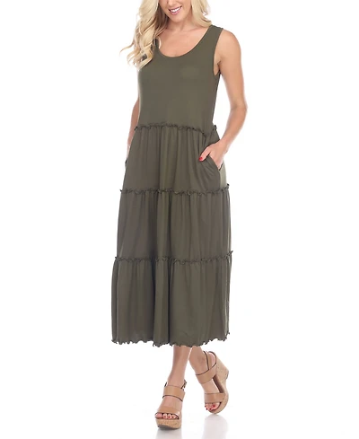 White Mark Women's Scoop Neck Tiered Midi Dress