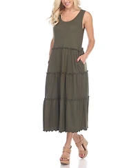 White Mark Women's Scoop Neck Tiered Midi Dress