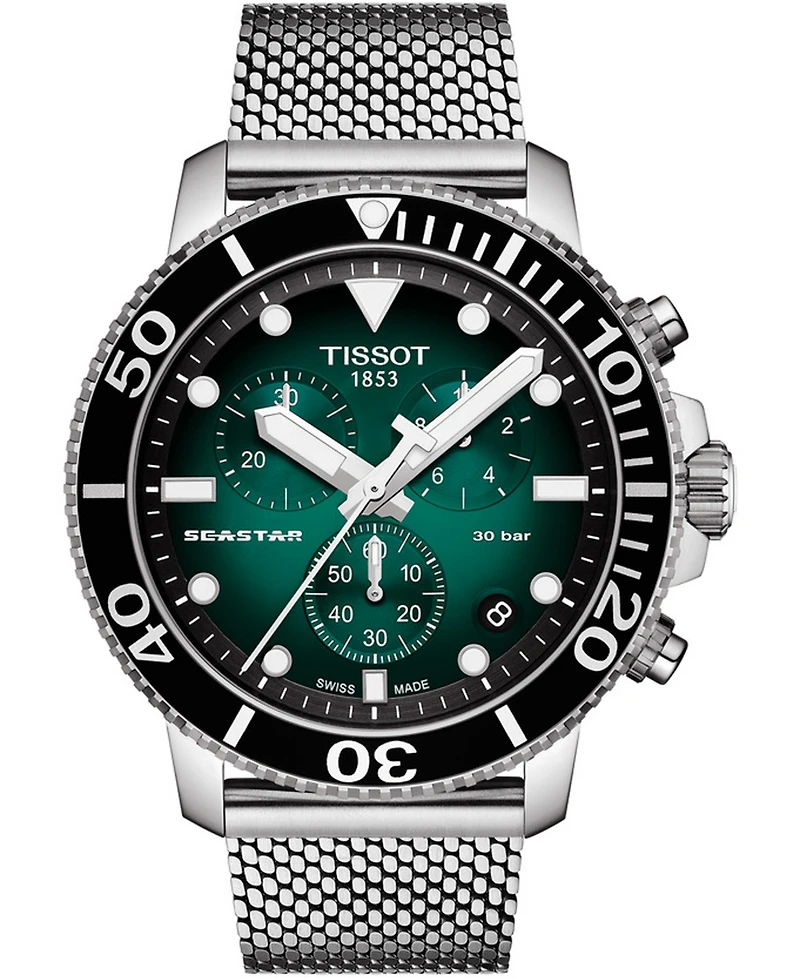 Tissot Men's Swiss Chronograph Seastar 1000 Stainless Steel Mesh Bracelet Watch 45.5mm