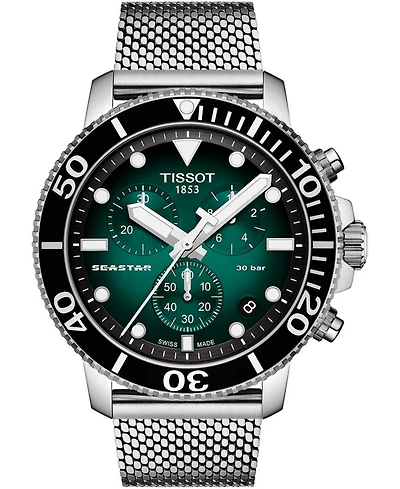 Tissot Men's Swiss Chronograph Seastar 1000 Stainless Steel Mesh Bracelet Watch 45.5mm