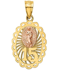 15" Our Lady of Guadeloupe Two-Tone Charm Pendant in 14k Yellow & Rose Gold