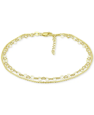 Giani Bernini Double Row Heart Ankle Bracelet 18k Gold-Plated Sterling Silver & Silver, Created for Macy's