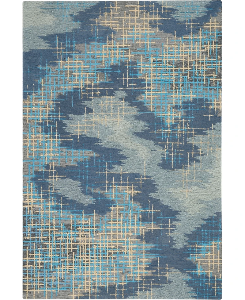 Nourison Home Symmetry SMM08 Blue and Beige 3'9" x 5'9" Area Rug