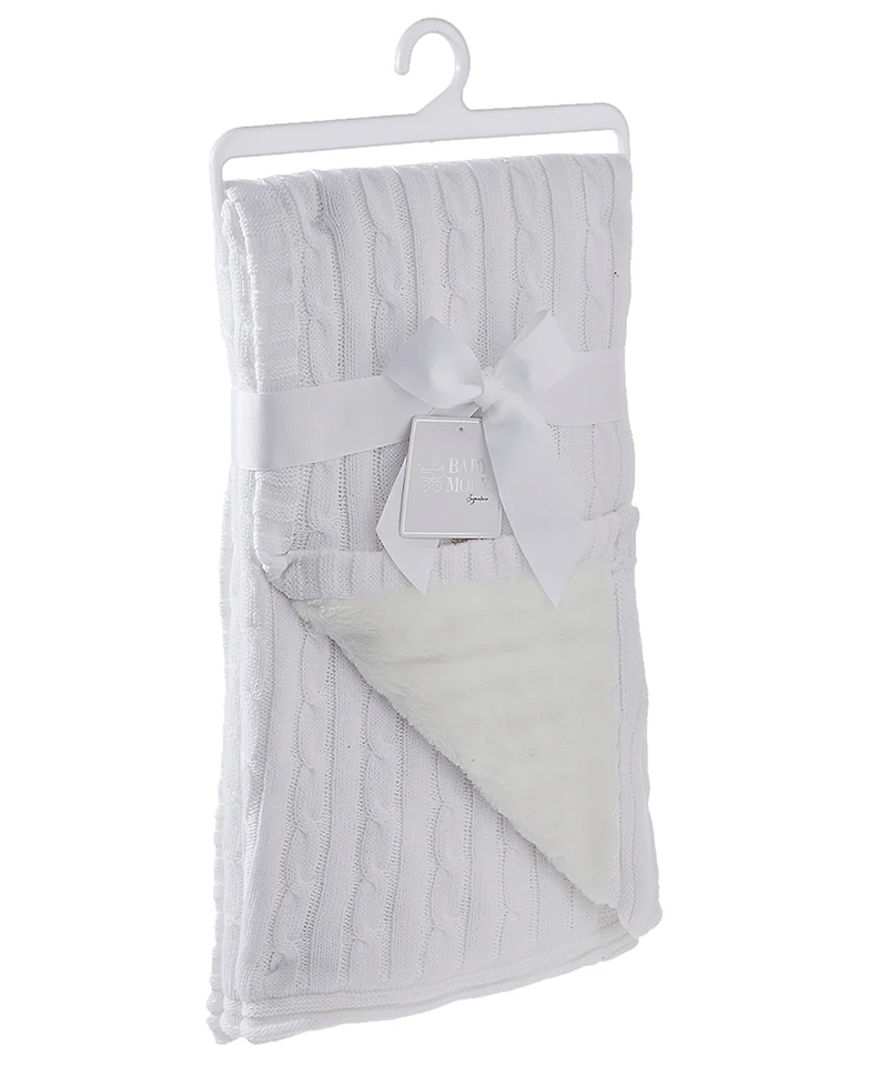 Tots Fifth Avenue Baby Boys and Girls Cable Knit Sherpa Blanket