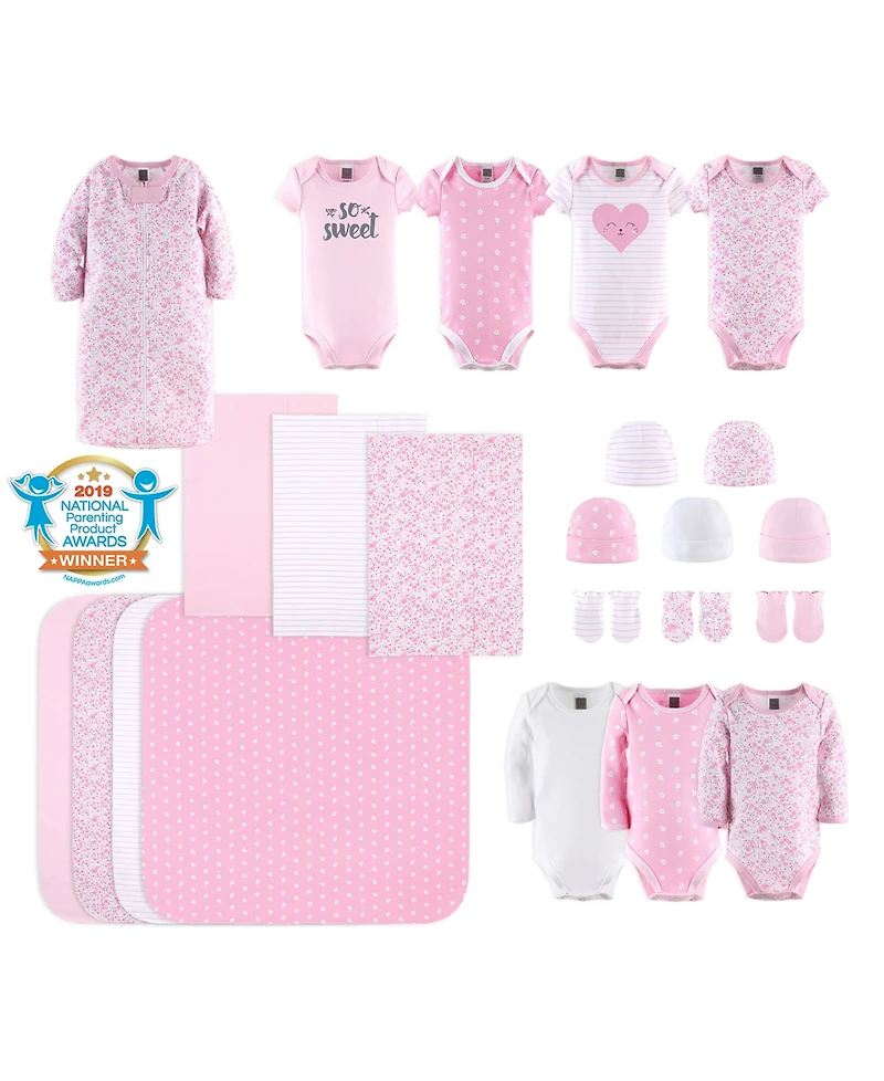 The Peanutshell Newborn Baby Layette Gift Set for Girls, Shower Gift Essentials, Pink