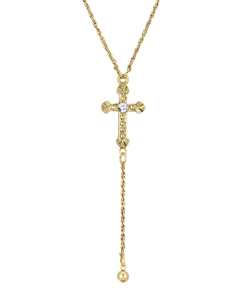 2028 14k Gold-Tone Crystal Accent Cross 15" Adjustable Y-Necklace