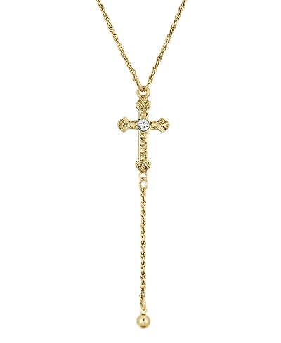 2028 14k Gold-Tone Crystal Accent Cross 15" Adjustable Y-Necklace