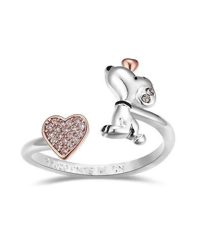 Peanuts Snoopy and Pave Crystal Heart Bypass Ring