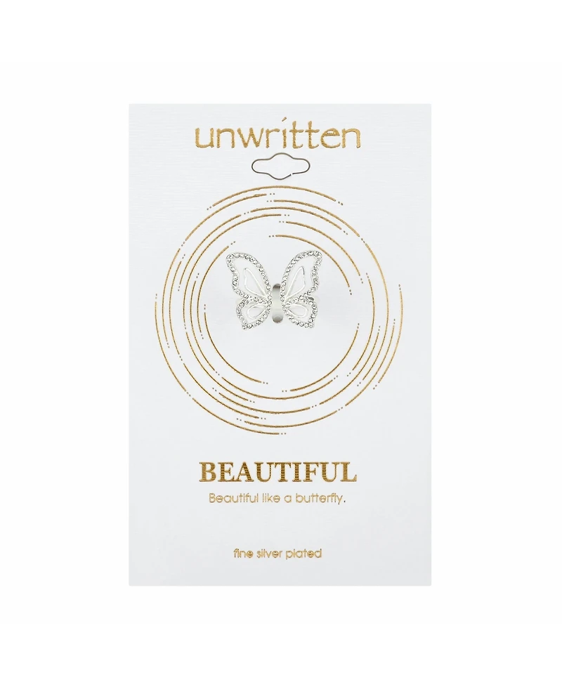 Unwritten Crystal Open Butterfly Ring Silver Plate or Gold Flash