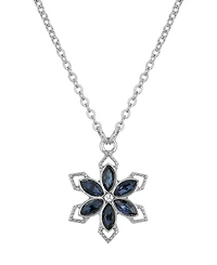 2028 Silver-Tone Crystal Sapphire Blue Color Stone Flower 16" Adjustable Necklace