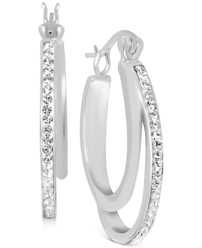 And Now This Crystal Double Hoop Earrings in Silver-Plate, 1.2"