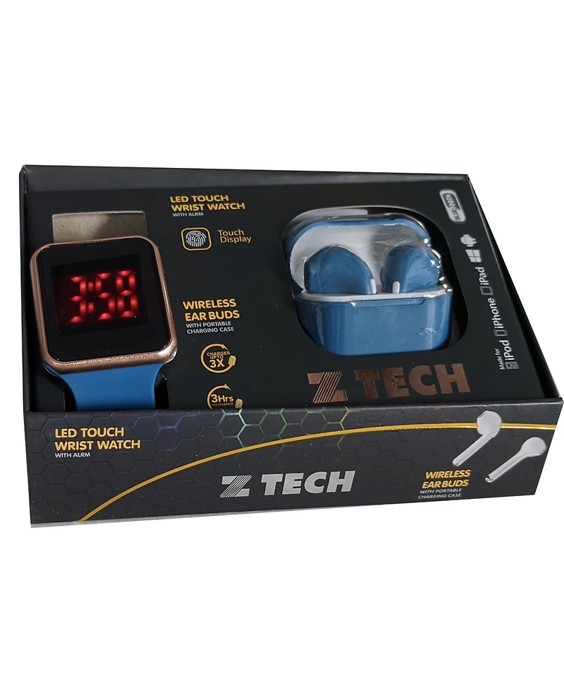Ztech Unisex Led Touch Watch and Wireless Headphones with Portable Charging Case Set