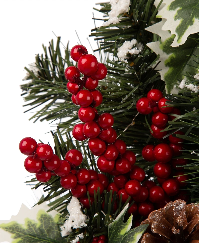 Glitzhome Led Pre-Lit Greenery Buffalo Bow Berry Holly Pine Cone Rattan Ornament Wreath
