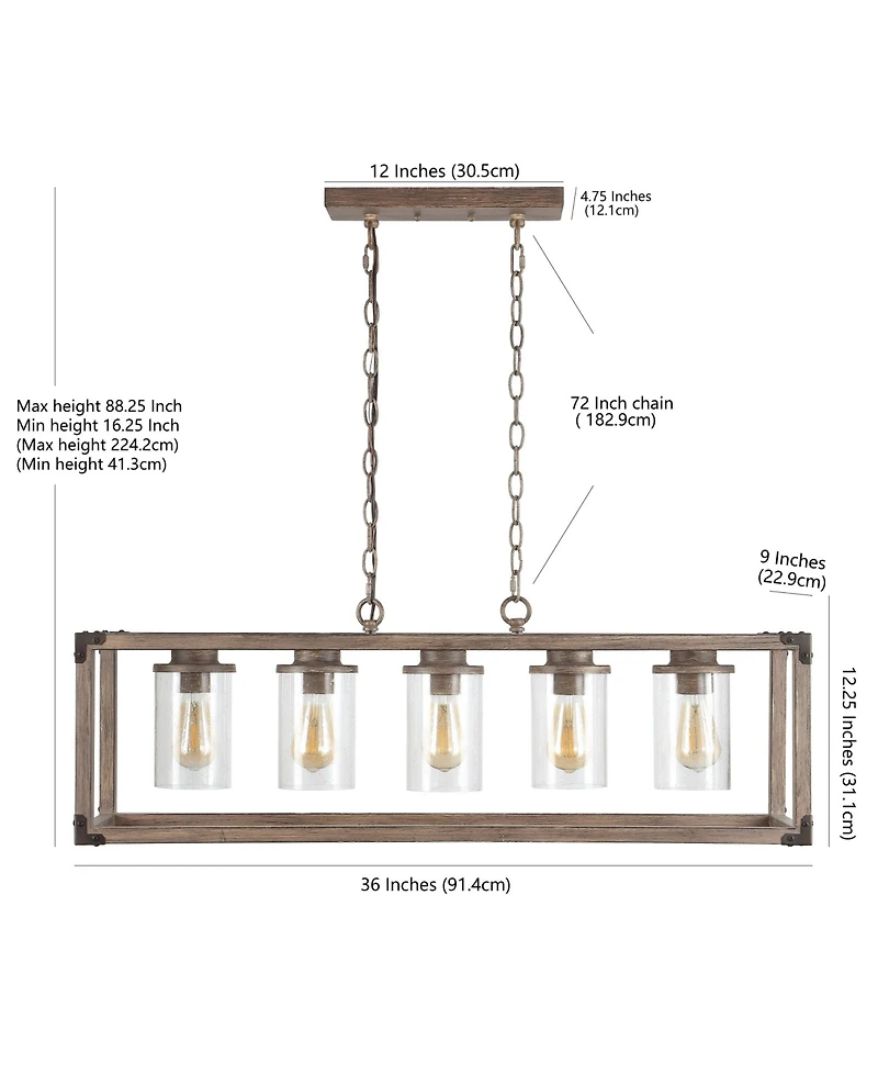 Jonathan Y Zeniba 5-Light Linear Adjustable Rustic Farmhouse Led Pendant