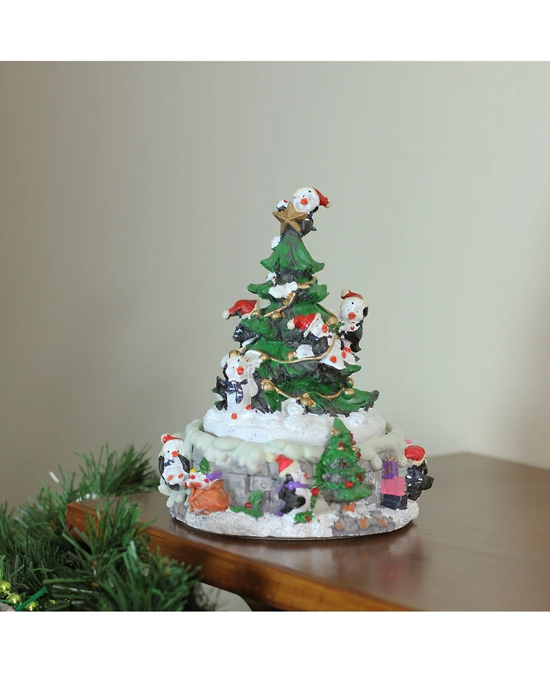 Northlight Animated Penguin and Christmas Tree Winter Scene Rotating Musical Christmas Decoration