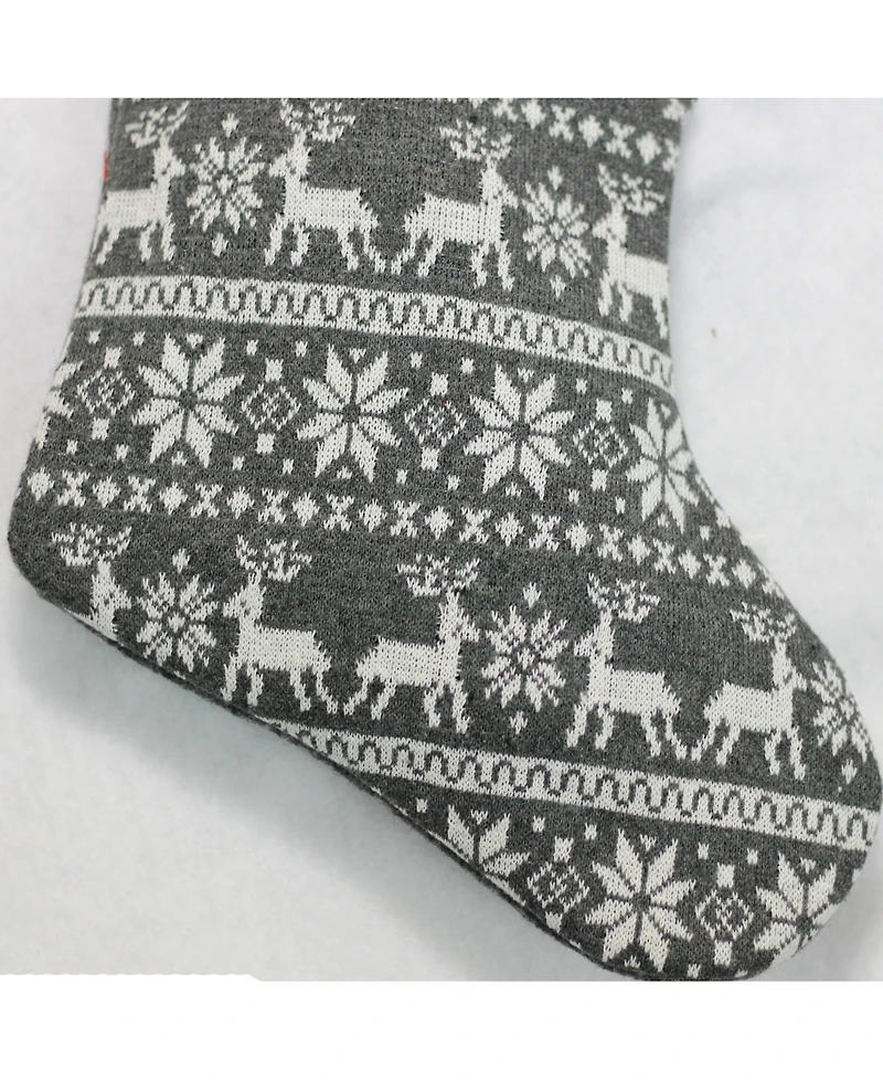 Northlight Reindeer and Snowflake Knit Christmas Stocking with Faux Fur Cuff