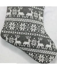 Northlight Reindeer and Snowflake Knit Christmas Stocking with Faux Fur Cuff