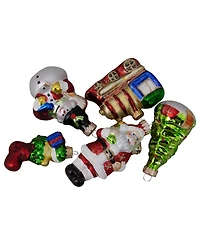 Northlight Count Festive Holiday Santa and Snowman Figurine Glass Ornaments