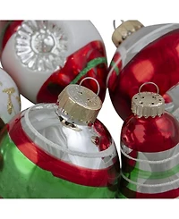 Northlight 9 Count Striped-Finish Glass Christmas Ornaments