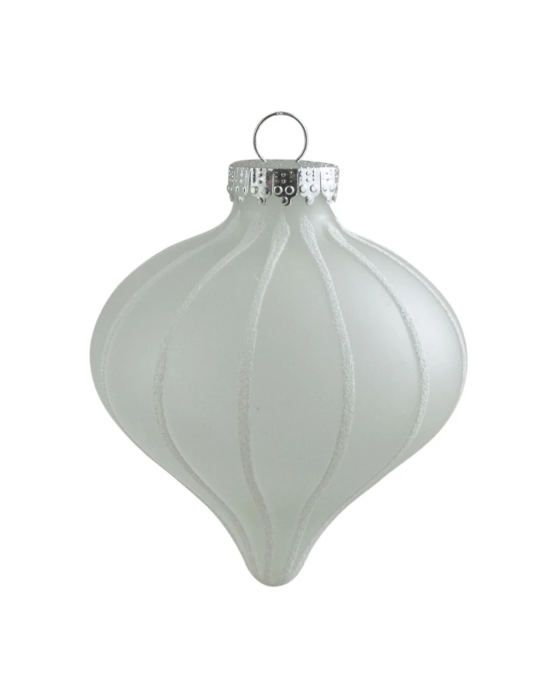 Northlight Count Clear and Matte Frosted Glitter Stripes Glass Christmas Onion Drop Ornaments
