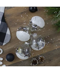 Northlight Count Clear and Frosted Winter Tree Glass Christmas Ball Ornaments