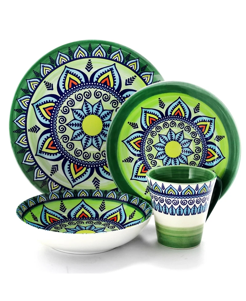 Elama Zen Mozaik Green 16 Pc. Dinnerware Set, Service for 4