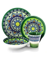 Elama Zen Mozaik Green 16 Pc. Dinnerware Set, Service for 4