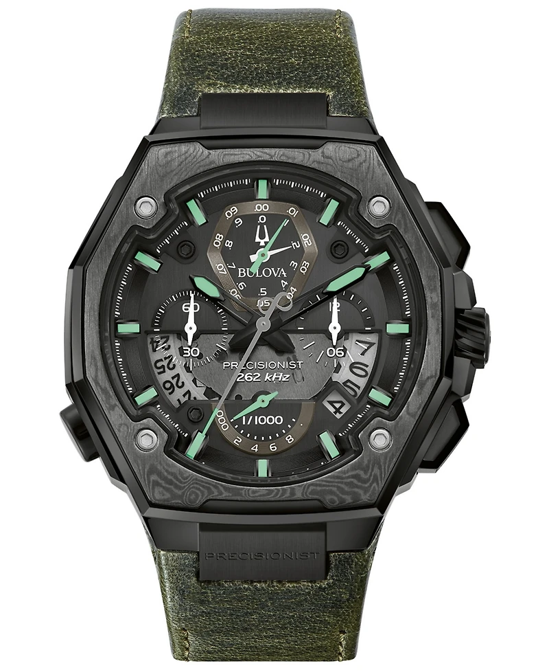 Bulova Men's Precisionist Chronograph Green Leather Strap Watch 44.7x46.8mm, A Special Edition