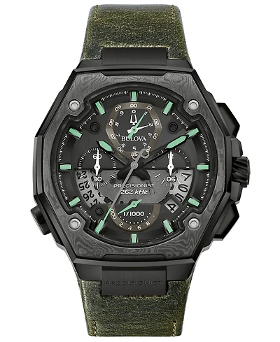 Bulova Men's Precisionist Chronograph Green Leather Strap Watch 44.7x46.8mm, A Special Edition