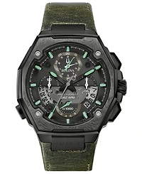 Bulova Men's Precisionist Chronograph Green Leather Strap Watch 44.7x46.8mm, A Special Edition
