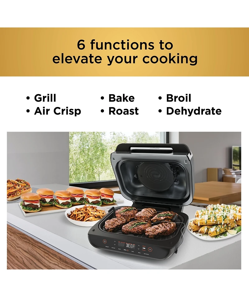 Ninja Foodi Smart Xl 6-in-1 Indoor Grill with 4-Quart Air Fryer, Roast, Bake, Dehydrate, Broil, and Smart Cook System, FG551