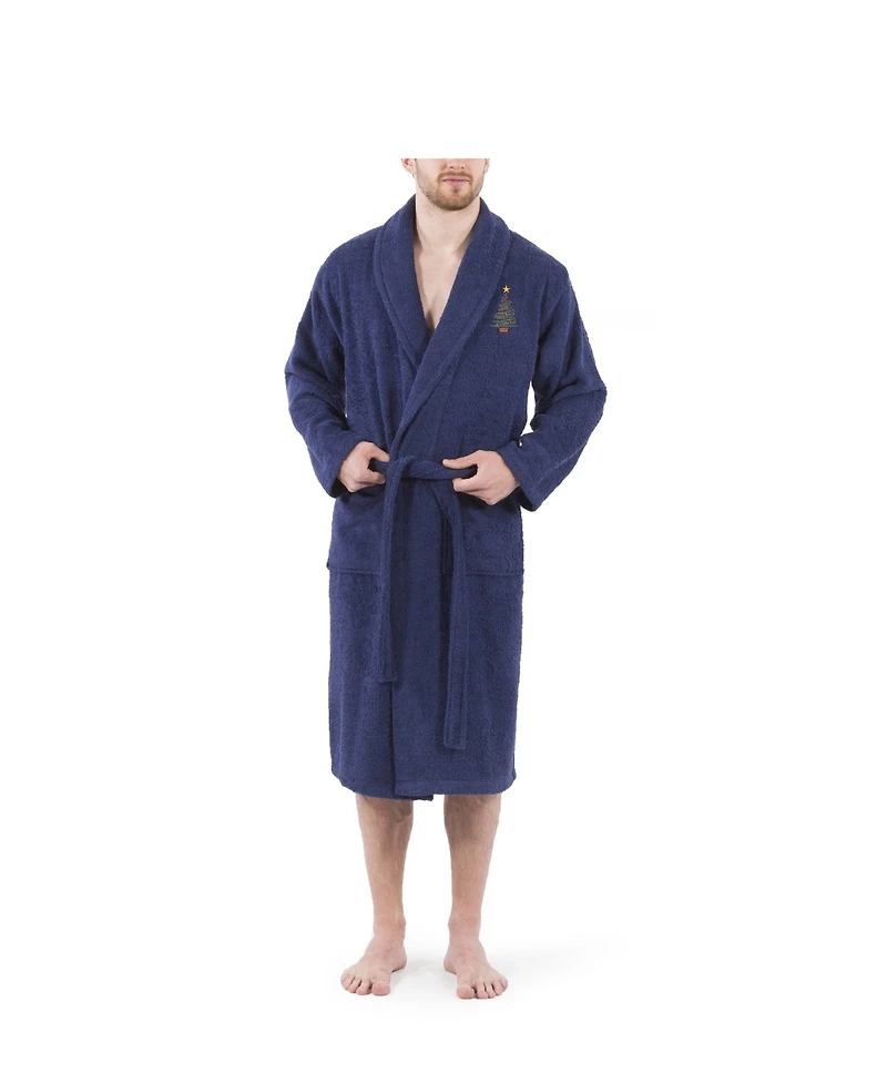Linum Home Christmas Tree Design Embroidered Terry Bathrobe