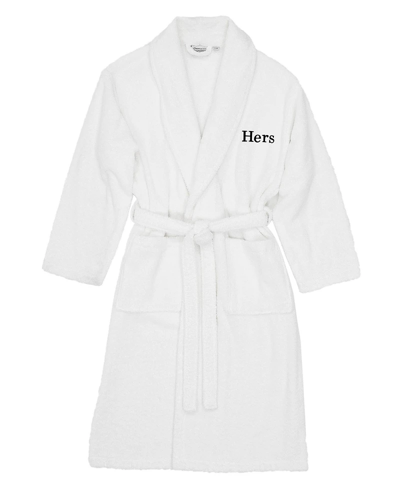 Linum Home Bookman Font Turkish Cotton Embroidered Hers Terry Bathrobe