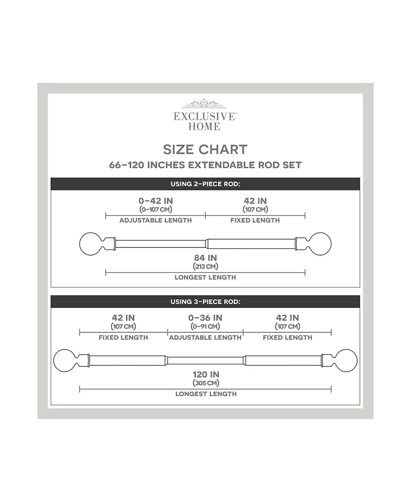 Exclusive Home Rimini 1" Window Curtain Rod and Finial Set, Adjustable 66"- 120"
