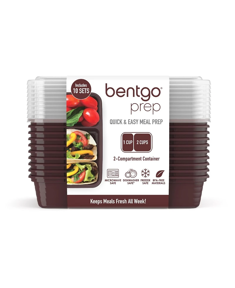 Bentgo Food Prep 2-Compartment Food Storage Containers, Pack of 10