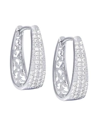 Macy's Cubic Zirconia Pave Oval Hoop Earrings in Silver Plate