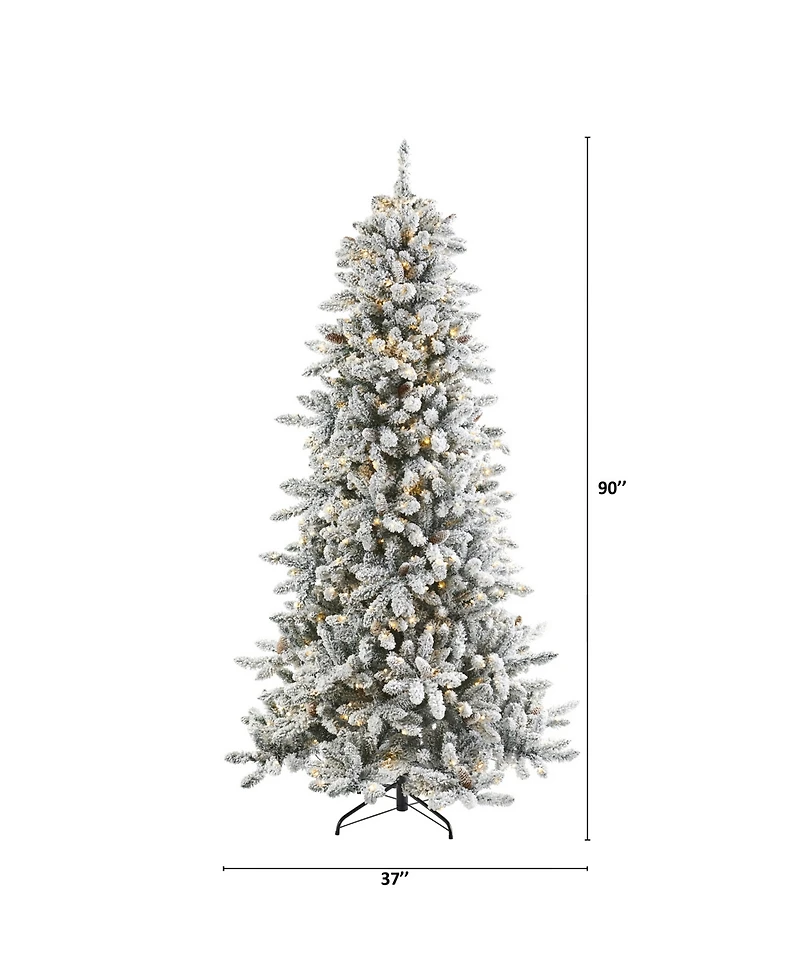 Nearly Natural Flocked Livingston Fir Artificial Christmas Tree with Pine Cones and 500 Clear Warm Led Lights
