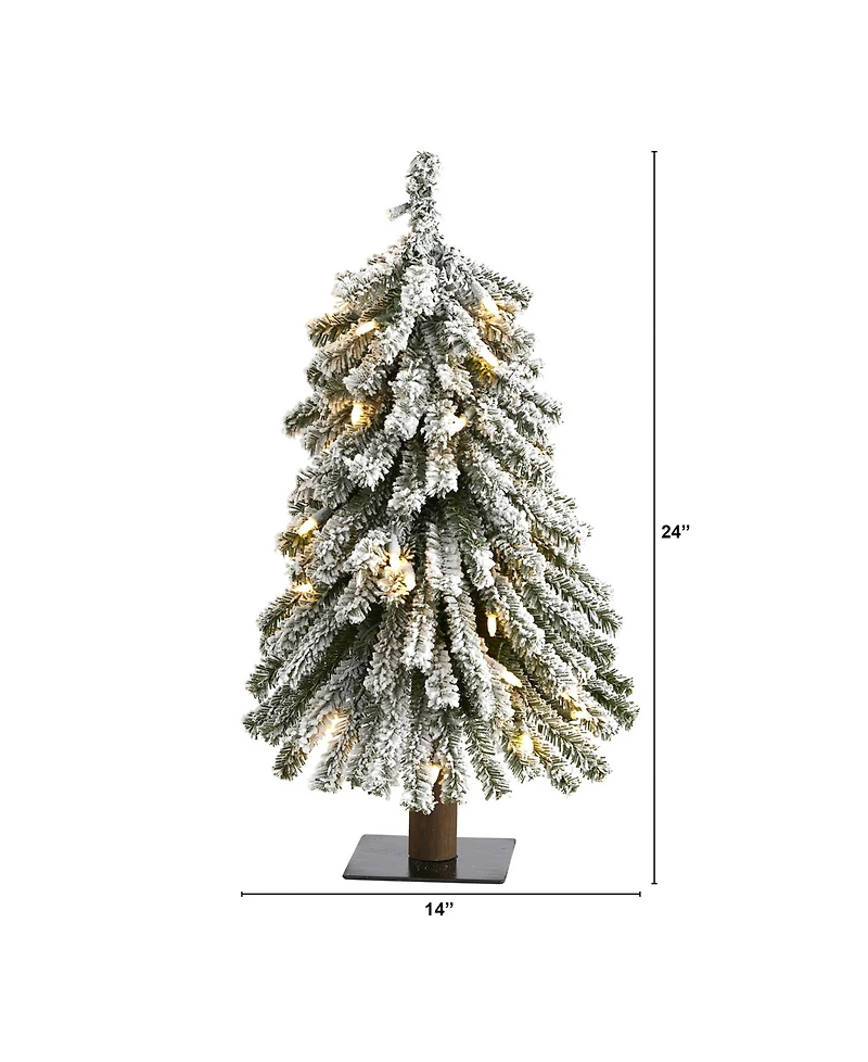 Nearly Natural Flocked Grand Alpine Artificial Christmas Tree with 35 Clear Lights and 111 Bendable Branches On Natural Trunk